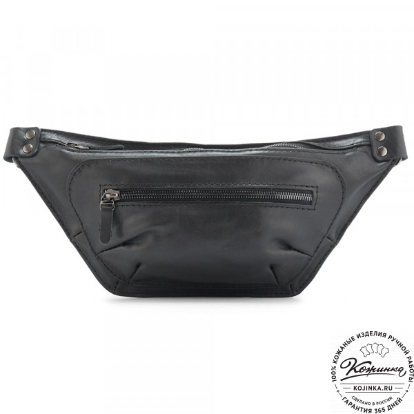 Кожаная сумка на пояс "Рики" (чёрная). фото 1